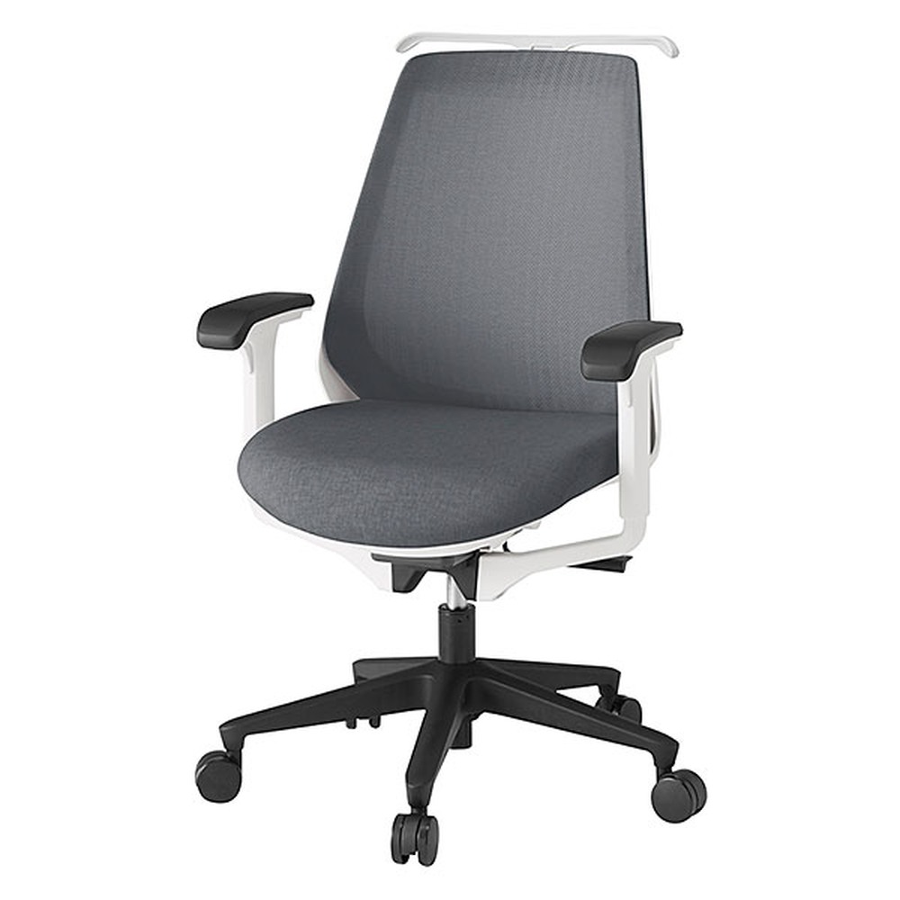 ノナチェア 可動肘 ハンガー付 ナイロン双輪キャスター [ ベース:ホワイト / 張地:ダークグレーT ] KZ-337JEH1W9T3