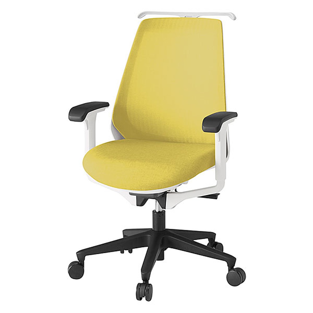 ノナチェア 可動肘 ハンガー付 ナイロン双輪キャスター [ ベース:ホワイト / 張地:カナリアイエロー ] KZ-337JEH1W9U6