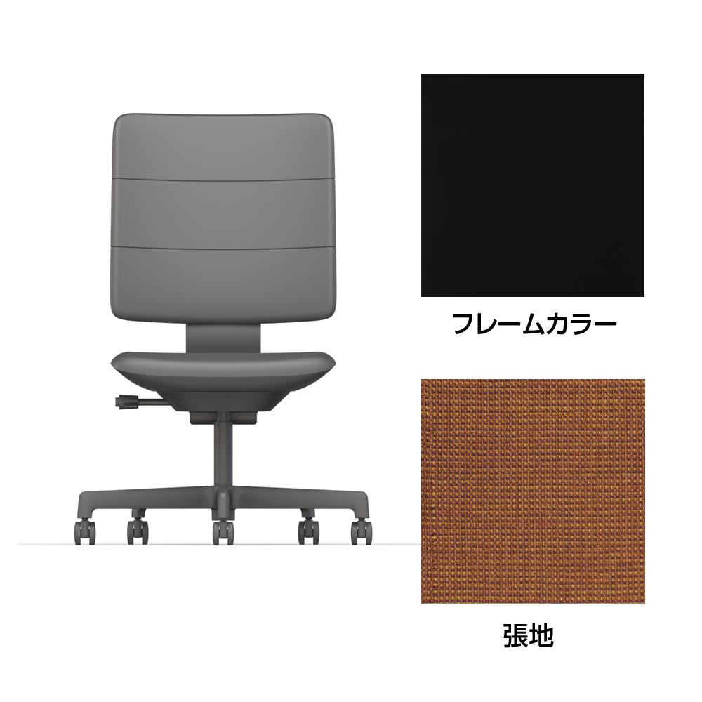 SHIGA シガ  背トリプル 肘なし 昇降脚 布地張り ナイロン双輪キャスター  [座背：アンバーオレンジ / フレームカラー：ブラック]