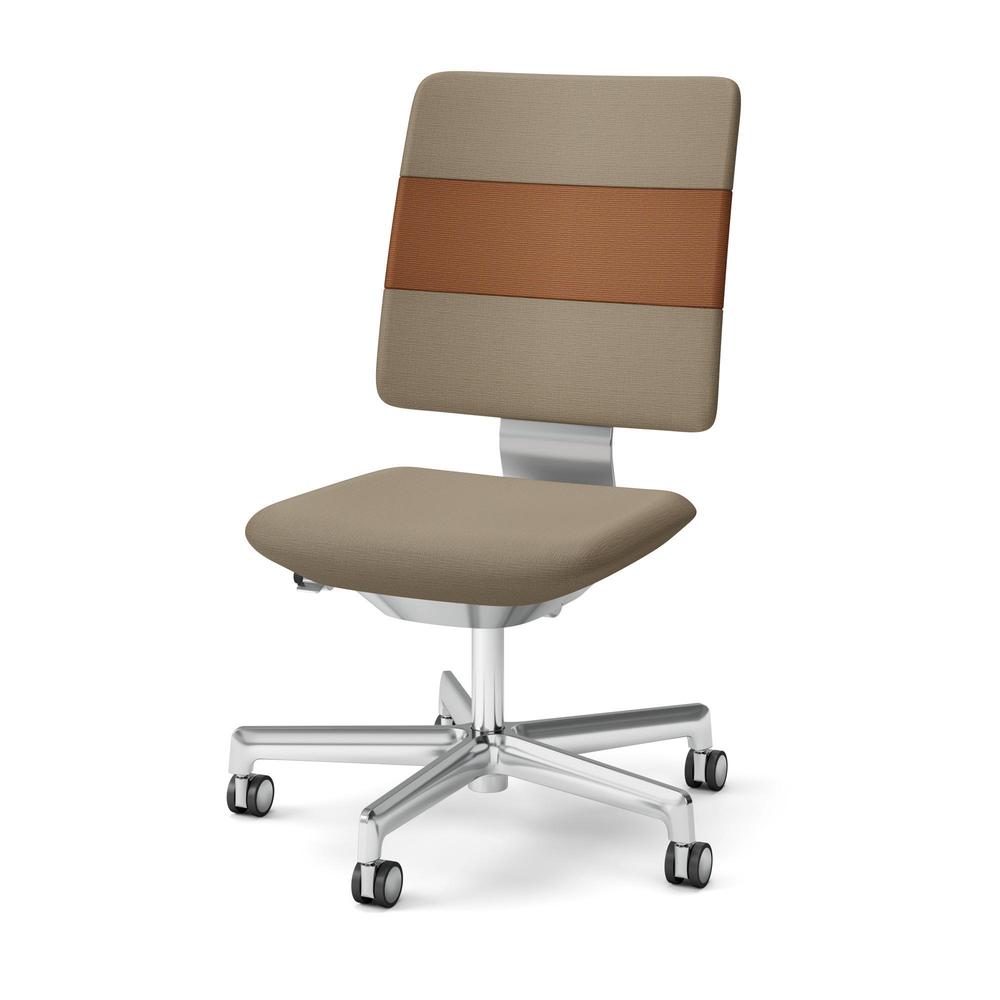 SHIGA シガ  背トリプル 肘なし 昇降脚 布地張り ナイロン双輪キャスター  [座背：ツートーンKD/ベースカラー：アルミミラー]