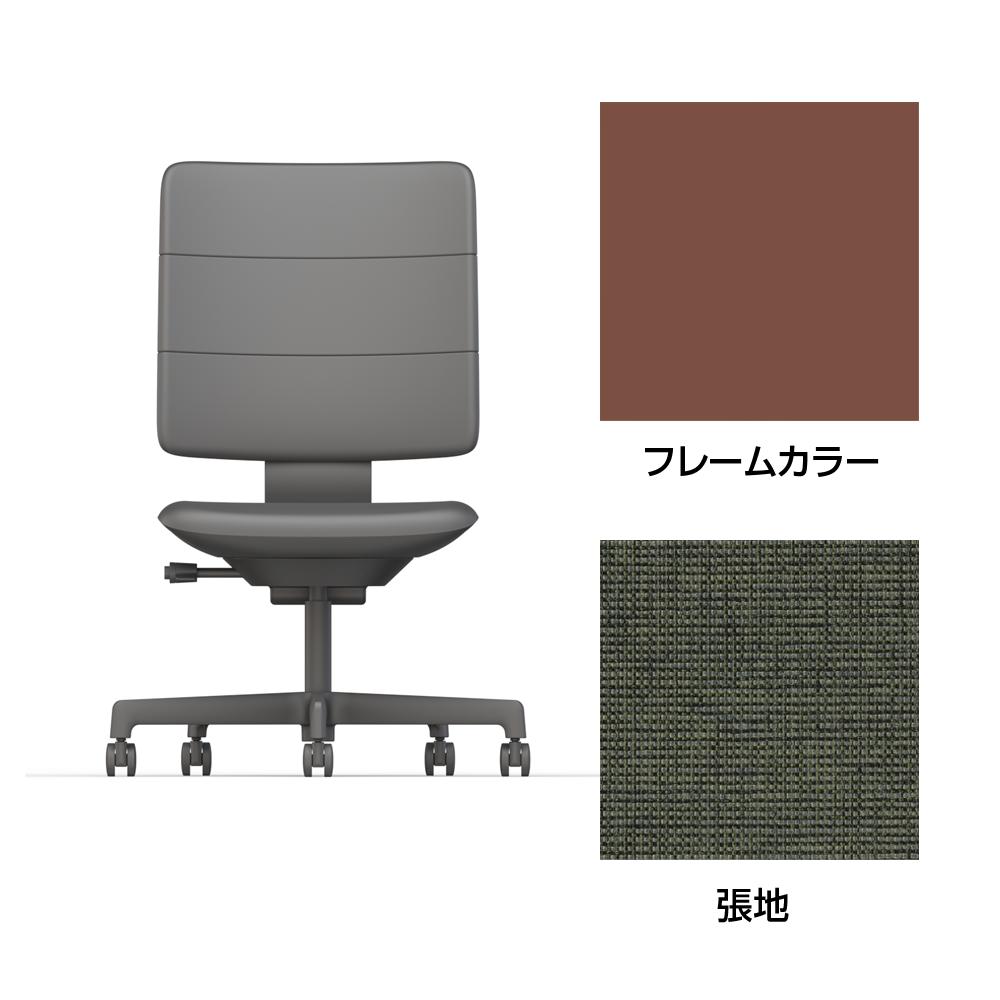 SHIGA シガ  背トリプル 肘なし 昇降脚 布地張り 抵抗付ウレタン双輪キャスター  [座背：アイビーグリーン/ベースカラー：チェスナットブラウン]
