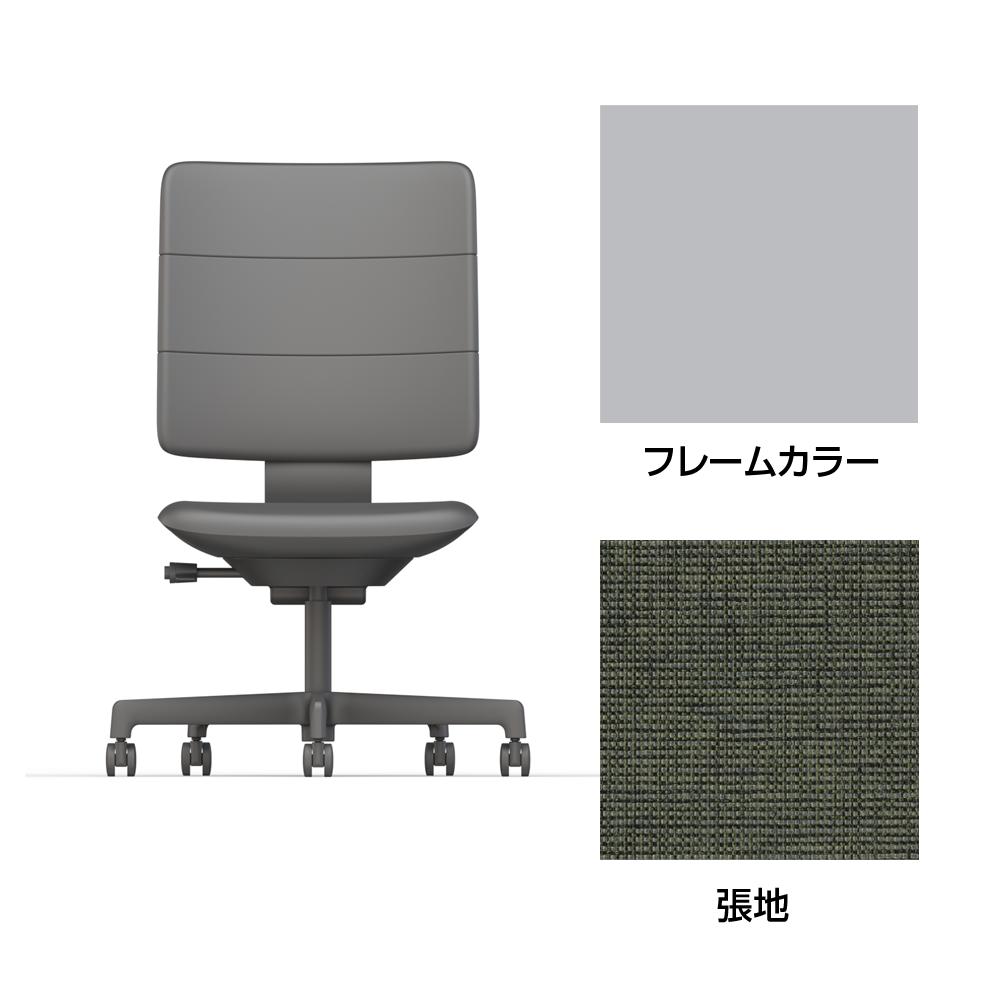 SHIGA シガ  背トリプル 肘なし 昇降脚 布地張り 抵抗付ウレタン双輪キャスター  [座背：アイビーグリーン / フレームカラー：ペールオリーブ]