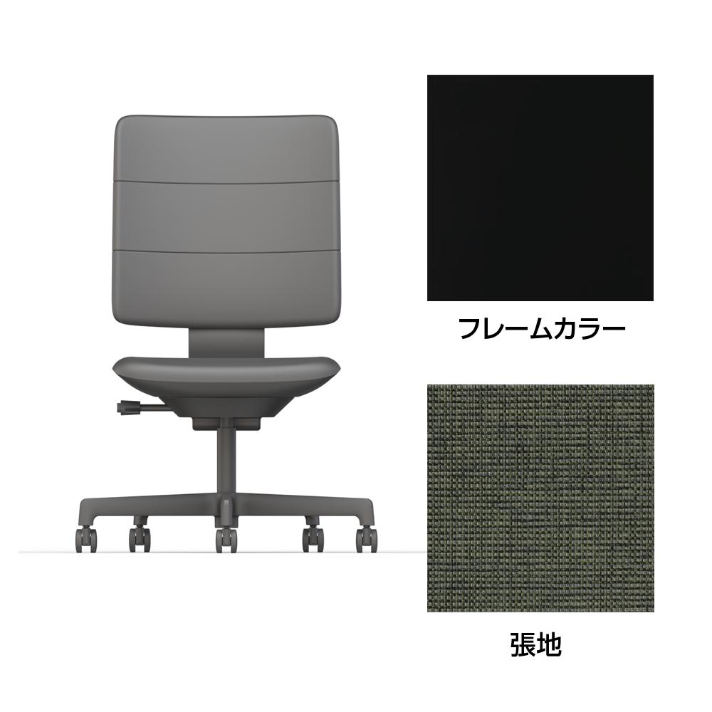 SHIGA シガ  背トリプル 肘なし 昇降脚 布地張り 抵抗付ウレタン双輪キャスター  [座背：アイビーグリーン / フレームカラー：ブラック]