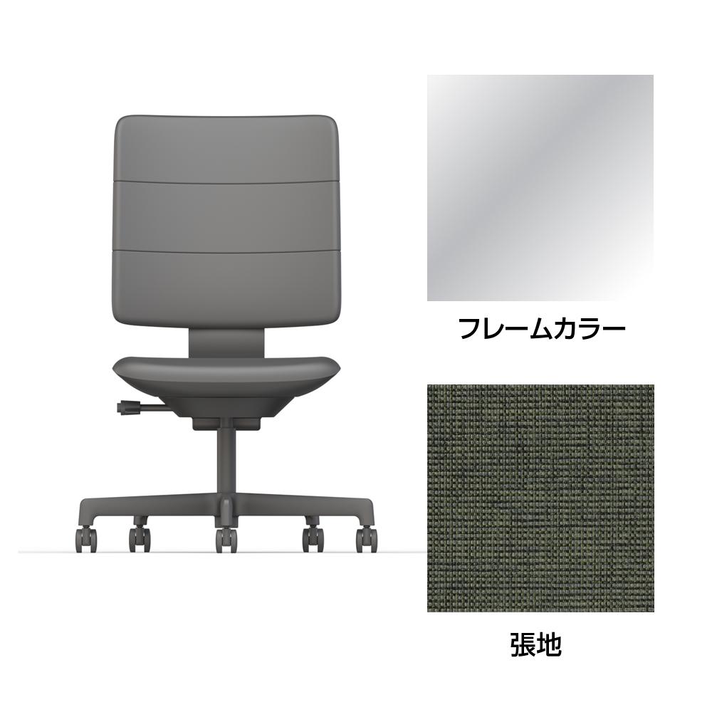 SHIGA シガ  背トリプル 肘なし 昇降脚 布地張り 抵抗付ウレタン双輪キャスター  [座背：アイビーグリーン/ベースカラー：アルミミラー]