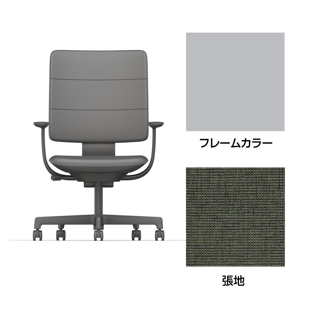 SHIGA シガ  背トリプル 固定肘 昇降脚 布地張り ナイロン双輪キャスター  [座背：アイビーグリーン/ベースカラー：ペールオリーブ]