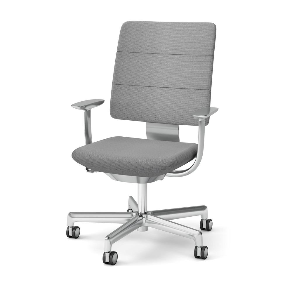 SHIGA シガ  背トリプル 固定肘 昇降脚 布地張り ナイロン双輪キャスター  [座背：グレーC/ベースカラー：アルミミラー]