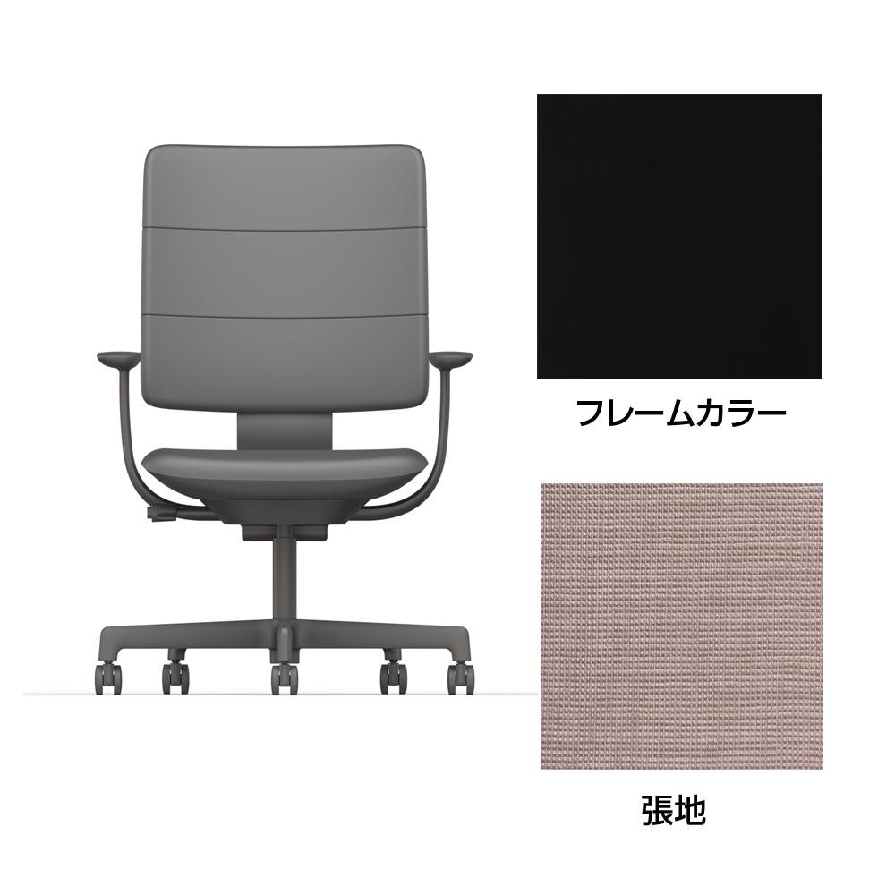 SHIGA シガ  背トリプル 固定肘 昇降脚 布地張り 抵抗付ウレタン双輪キャスター  [座背：アッシュピンク / フレームカラー：ブラック]