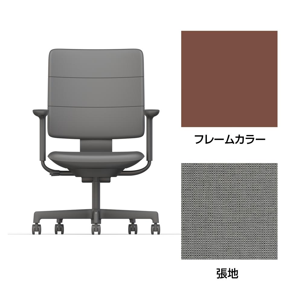 SHIGA シガ  背トリプル 可動肘 昇降脚 布地張り ナイロン双輪キャスター  [座背：グレーC/ベースカラー：チェスナットブラウン]
