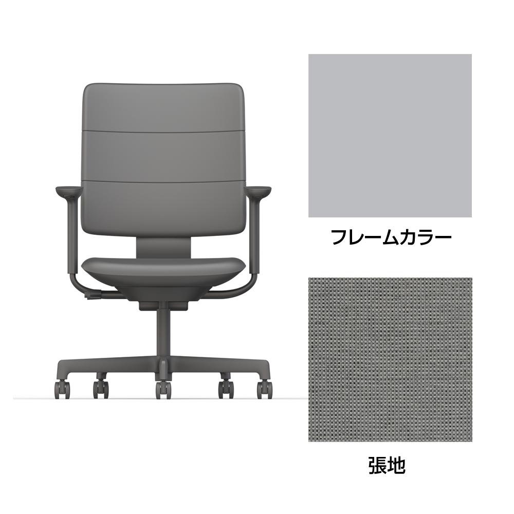 SHIGA シガ  背トリプル 可動肘 昇降脚 布地張り ナイロン双輪キャスター  [座背：グレーC/ベースカラー：ペールオリーブ]