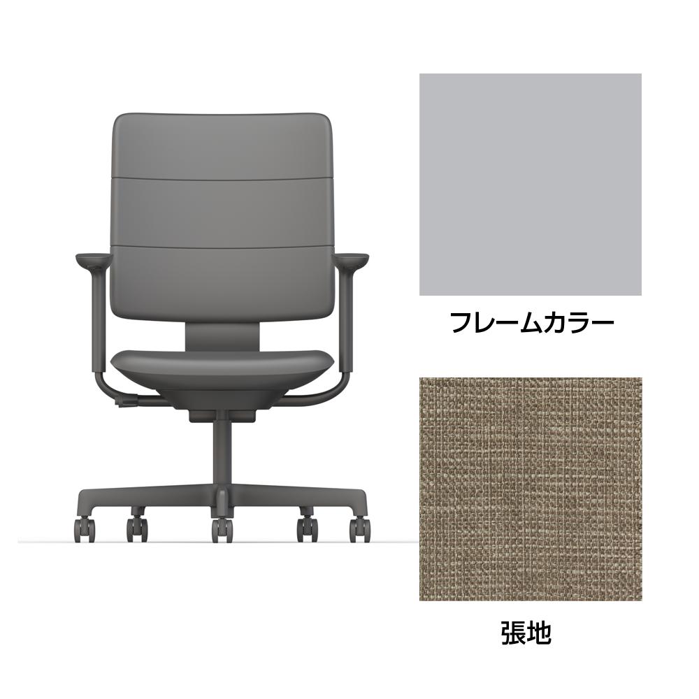 SHIGA シガ  背トリプル 可動肘 昇降脚 布地張り ナイロン双輪キャスター  [座背：サンドベージュ/ベースカラー：ペールオリーブ]