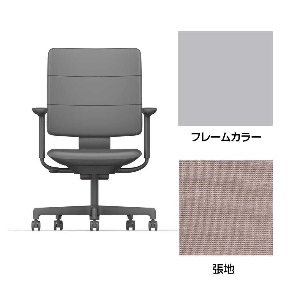 SHIGA シガ  背トリプル 可動肘 昇降脚 布地張り ナイロン双輪キャスター  [座背：アッシュピンク/ベースカラー：ペールオリーブ]