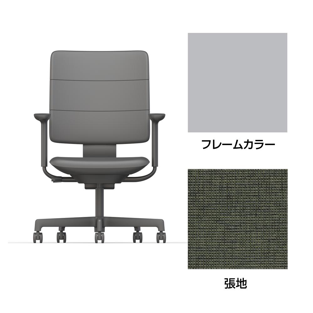 SHIGA シガ  背トリプル 可動肘 昇降脚 布地張り ナイロン双輪キャスター  [座背：アイビーグリーン/ベースカラー：ペールオリーブ]