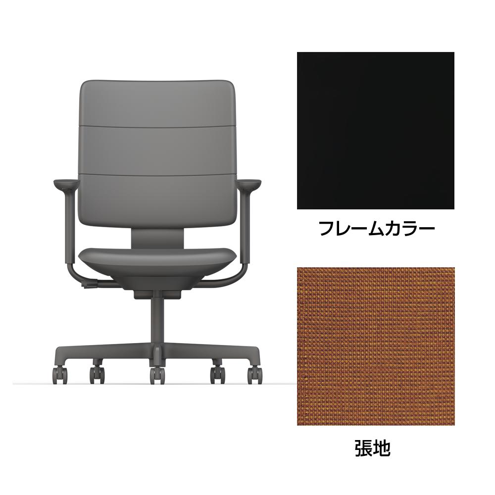 SHIGA シガ  背トリプル 可動肘 昇降脚 布地張り ナイロン双輪キャスター  [座背：アンバーオレンジ / フレームカラー：ブラック]