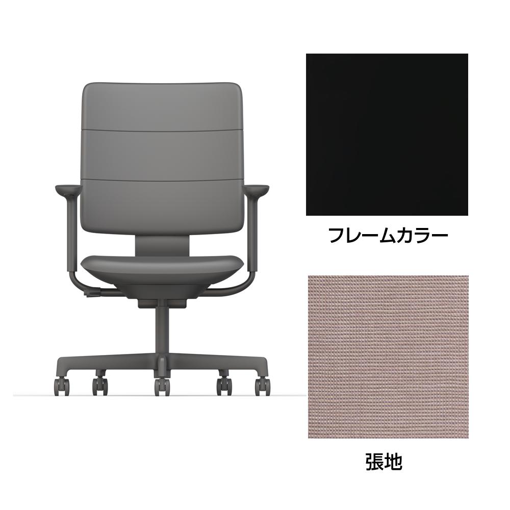 SHIGA シガ  背トリプル 可動肘 昇降脚 布地張り ナイロン双輪キャスター  [座背：アッシュピンク / フレームカラー：ブラック]