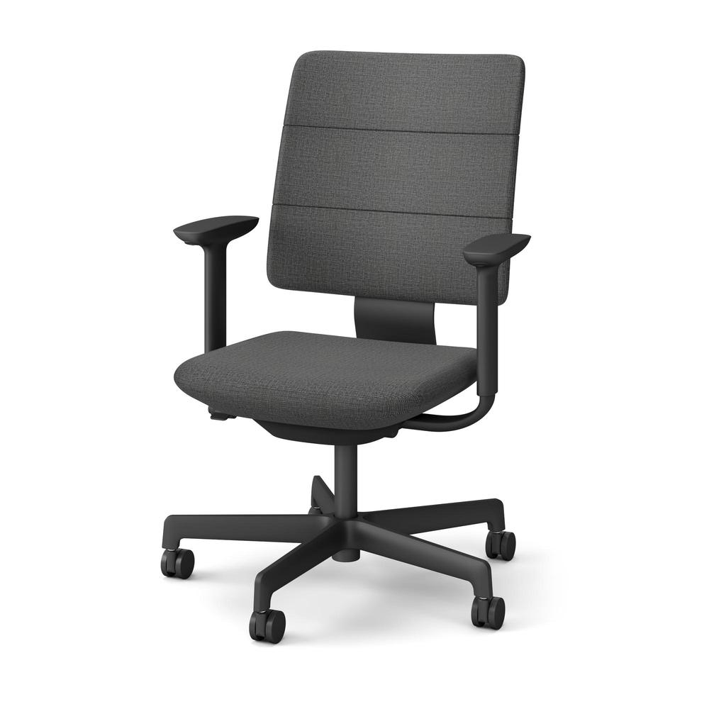 SHIGA シガ  背トリプル 可動肘 昇降脚 布地張り ナイロン双輪キャスター  [座背：オフブラックW / フレームカラー：ブラック]