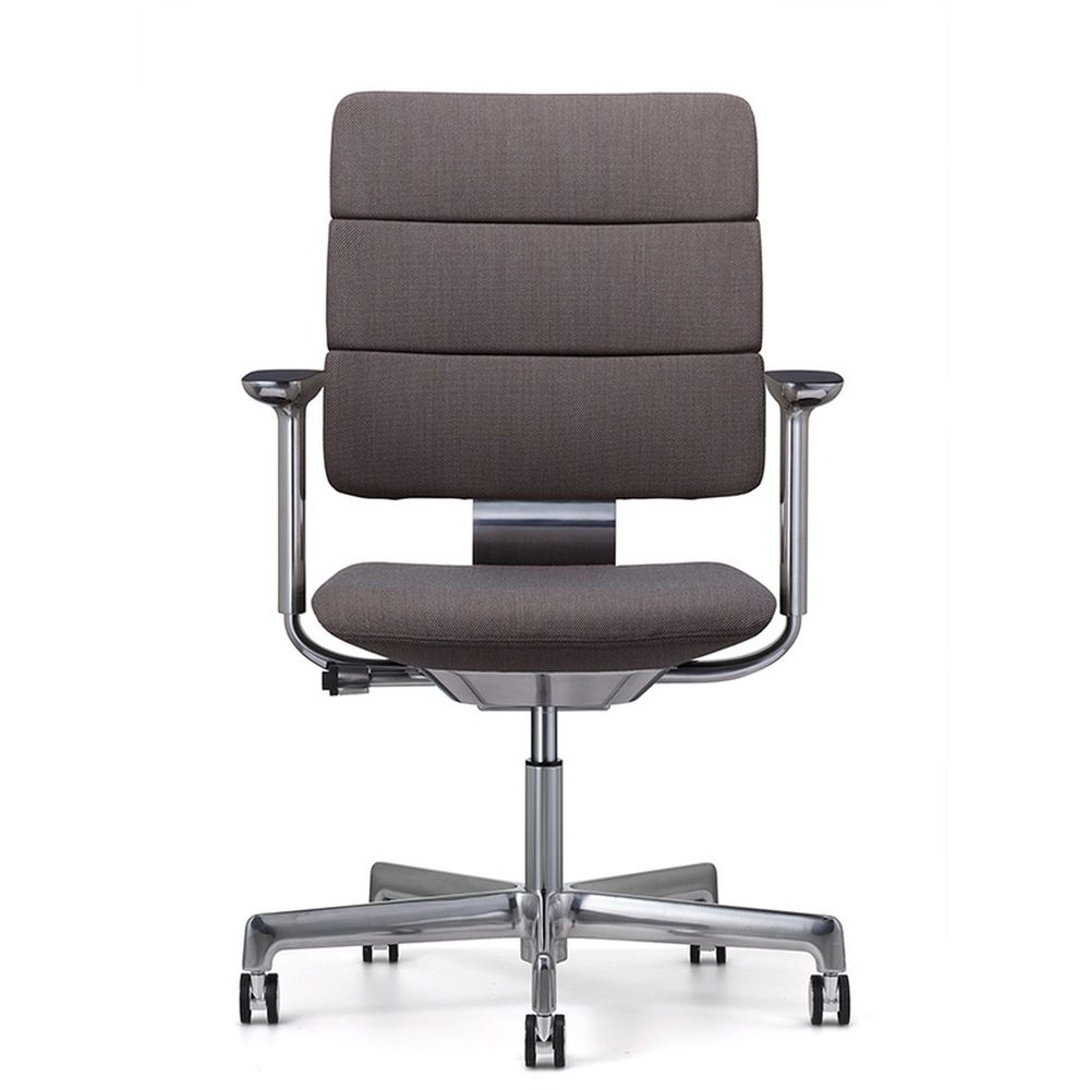 SHIGA シガ  背トリプル 可動肘 昇降脚 布地張り ナイロン双輪キャスター  [座背：376（Steelcut Trio 3）/ベースカラー：アルミミラー]