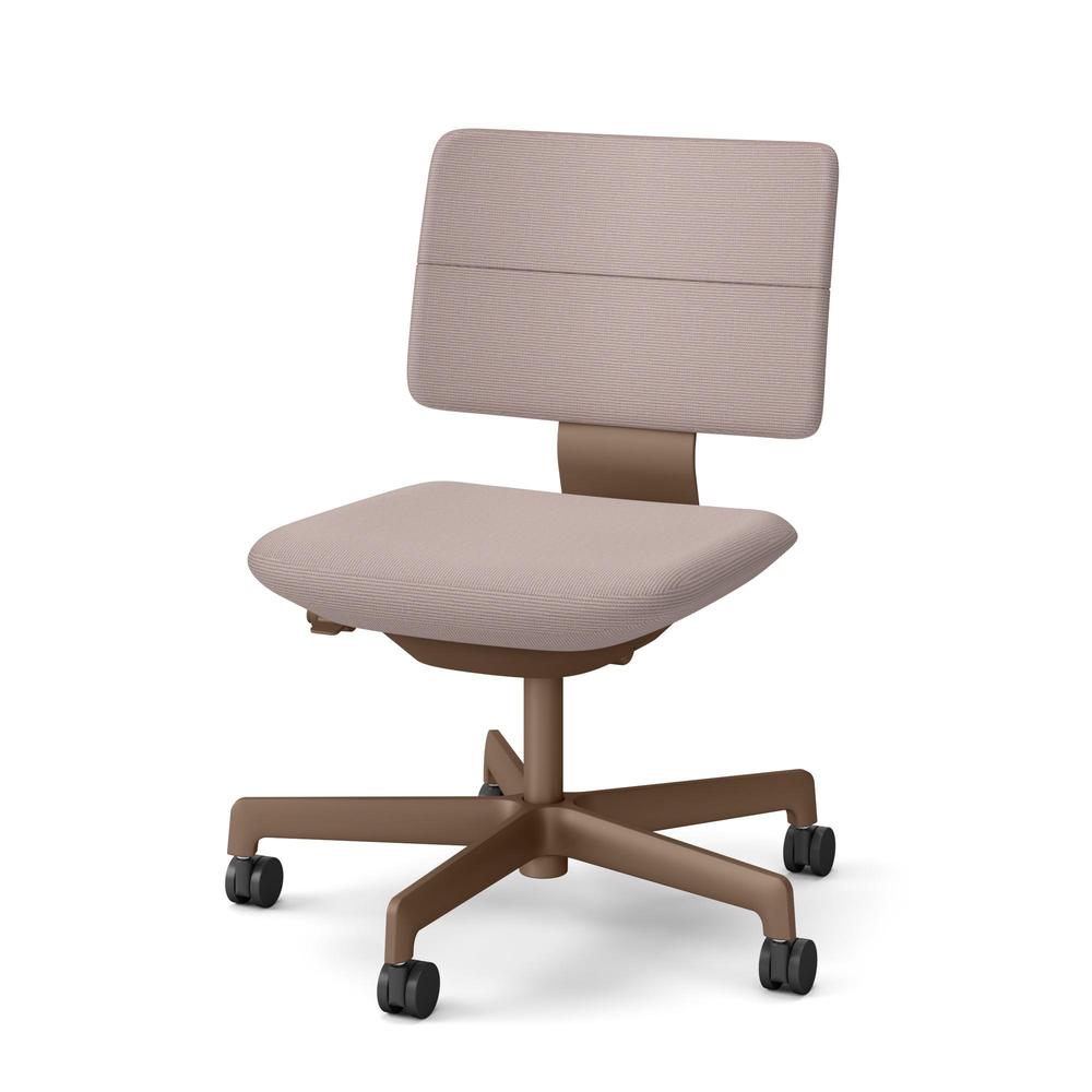 SHIGA シガ  背ダブル 肘なし 昇降脚 布地張り ナイロン双輪キャスター  [座背：アッシュピンク/ベースカラー：チェスナットブラウン]