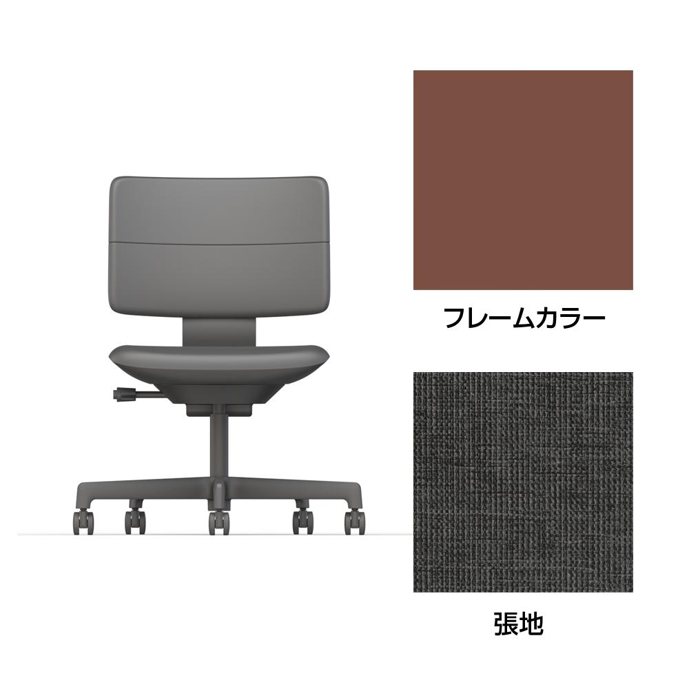 SHIGA シガ  背ダブル 肘なし 昇降脚 布地張り ナイロン双輪キャスター  [座背：オフブラックW/ベースカラー：チェスナットブラウン]