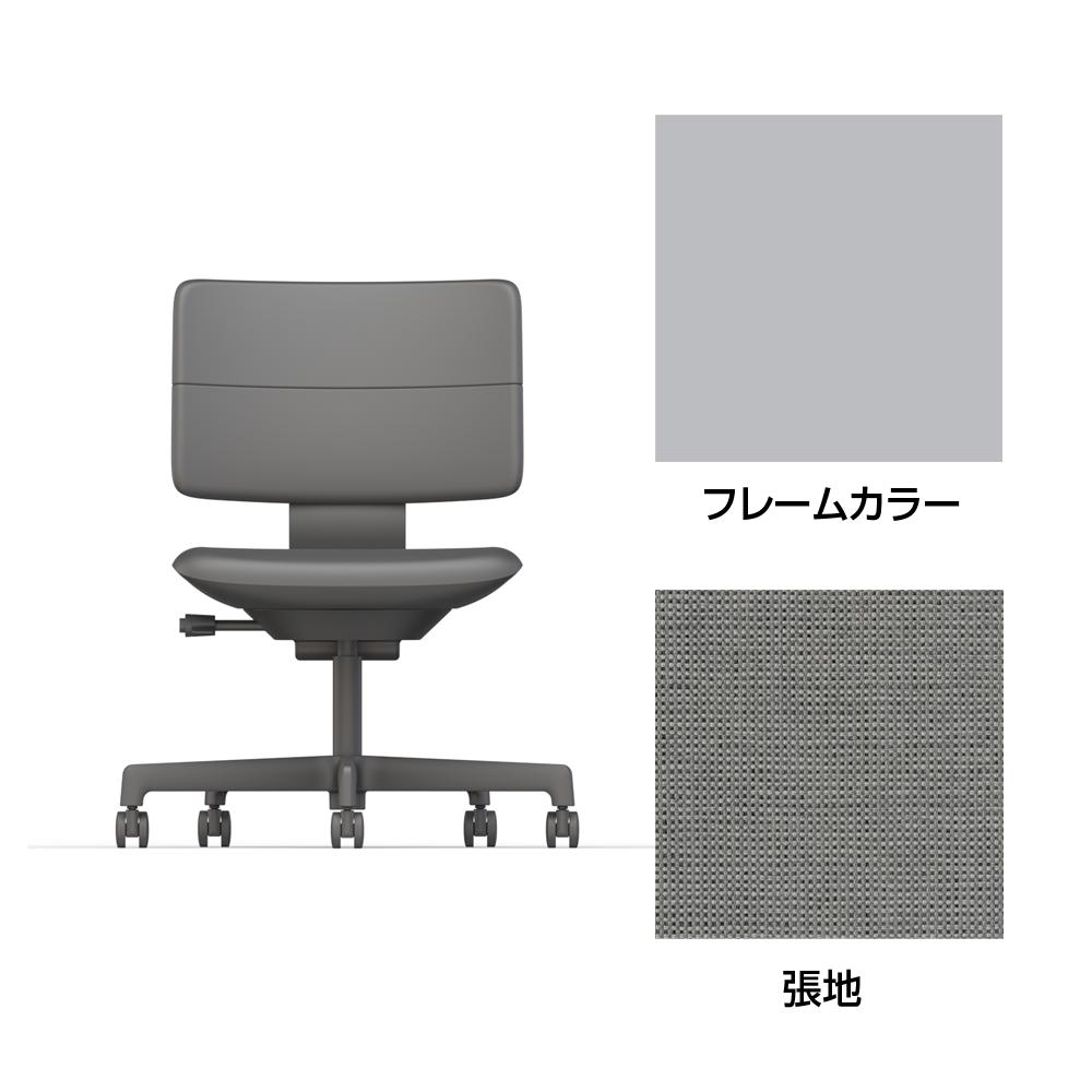 SHIGA シガ  背ダブル 肘なし 昇降脚 布地張り ナイロン双輪キャスター  [座背：グレーC / フレームカラー：ペールオリーブ]