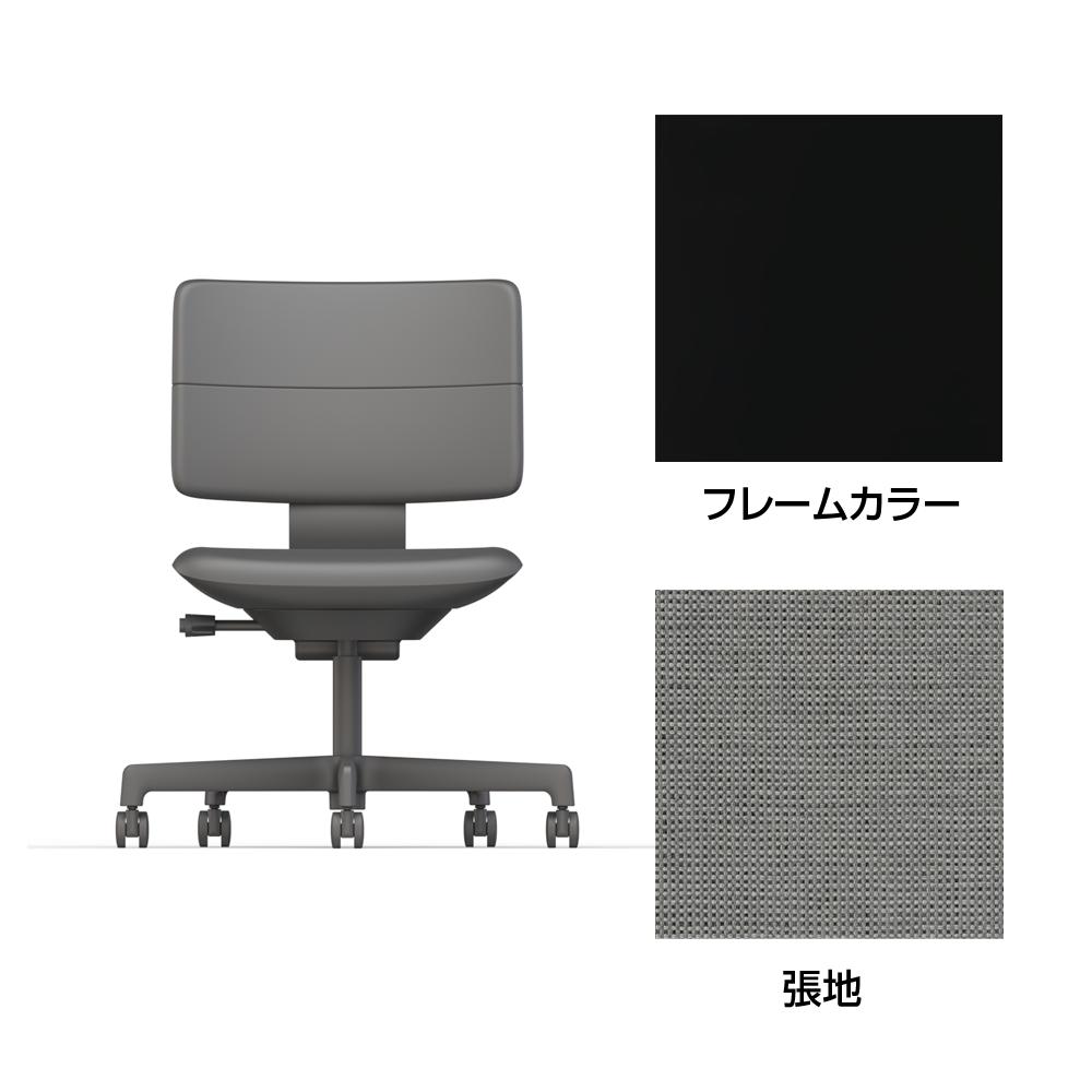 SHIGA シガ  背ダブル 肘なし 昇降脚 布地張り ナイロン双輪キャスター  [座背：グレーC/ベースカラー：ブラック]