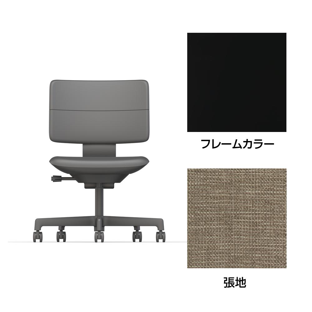 SHIGA シガ  背ダブル 肘なし 昇降脚 布地張り ナイロン双輪キャスター  [座背：サンドベージュ/ベースカラー：ブラック]