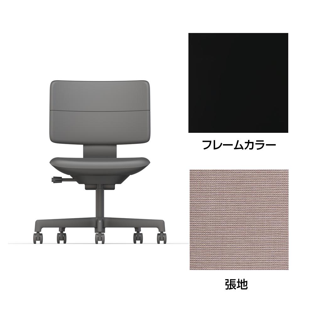 SHIGA シガ  背ダブル 肘なし 昇降脚 布地張り ナイロン双輪キャスター  [座背：アッシュピンク/ベースカラー：ブラック]