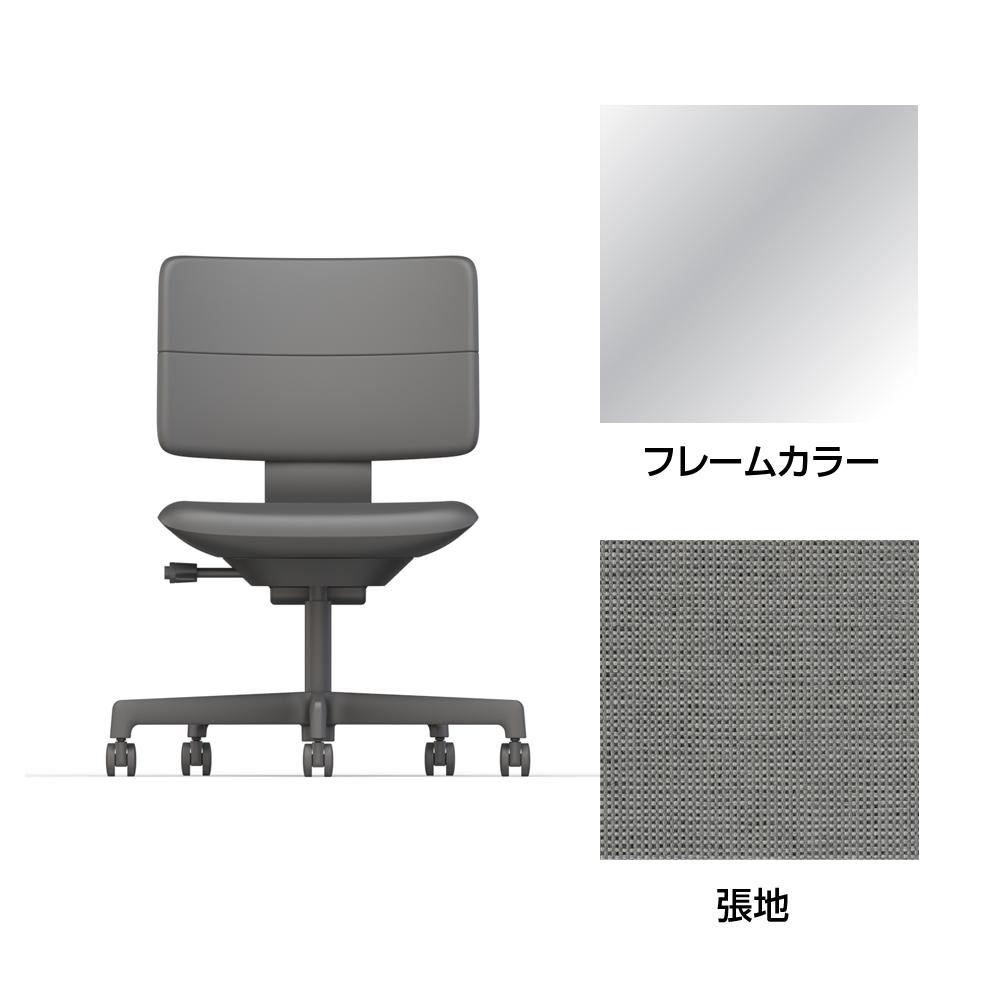 SHIGA シガ  背ダブル 肘なし 昇降脚 布地張り ナイロン双輪キャスター  [座背：グレーC/ベースカラー：アルミミラー]