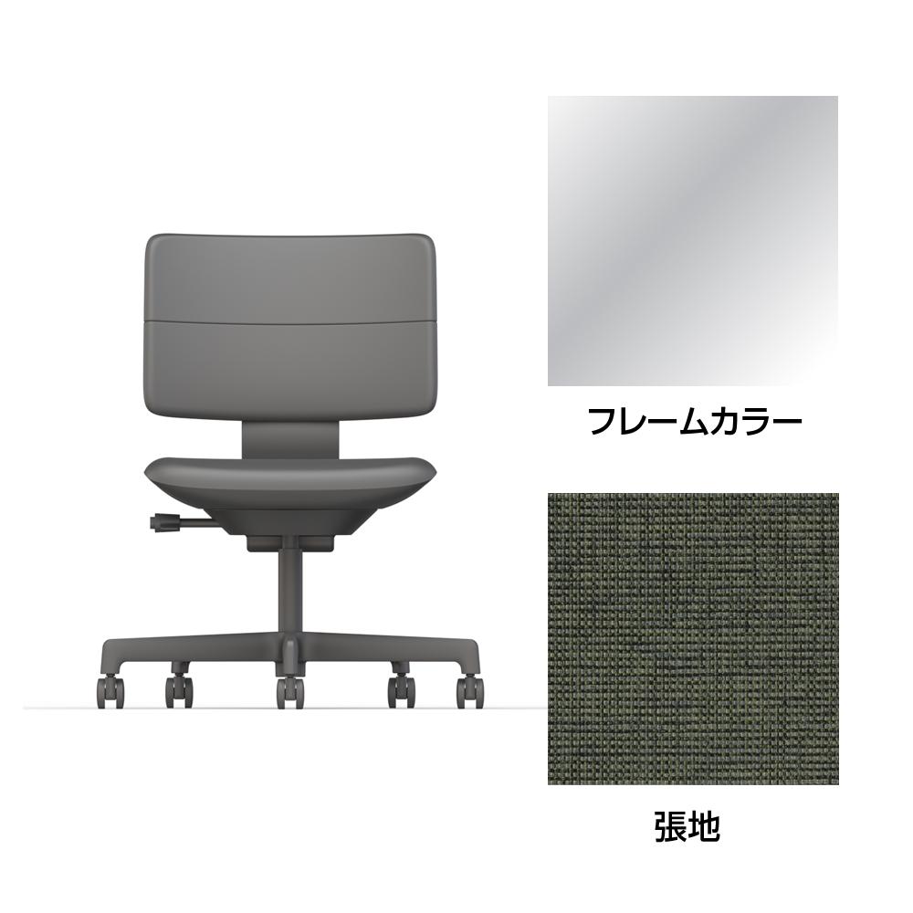 SHIGA シガ  背ダブル 肘なし 昇降脚 布地張り ナイロン双輪キャスター  [座背：アイビーグリーン/ベースカラー：アルミミラー]