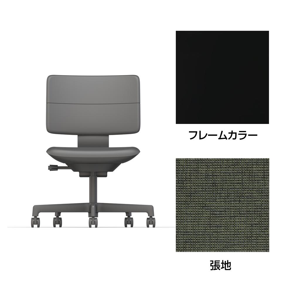 SHIGA シガ  背ダブル 肘なし 昇降脚 布地張り 抵抗付ウレタン双輪キャスター  [座背：アイビーグリーン/ベースカラー：ブラック]
