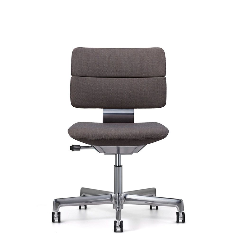 SHIGA シガ  背ダブル 肘ナシ 昇降脚 布地張り ナイロン双輪キャスター  [座背：376（Steelcut Trio 3）/ベースカラー：アルミミラー]