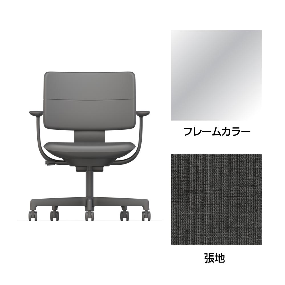 SHIGA シガ  背ダブル 固定肘 昇降脚 本革張り 抵抗付ウレタン双輪キャスター  [座背：ブラック/ベースカラー：アルミミラー]