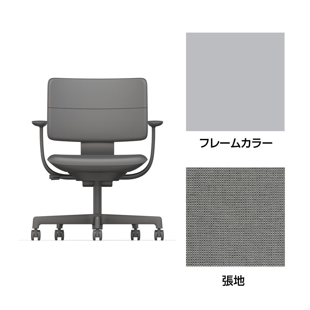 SHIGA シガ  背ダブル 固定肘 昇降脚 布地張り ナイロン双輪キャスター  [座背：グレーC / フレームカラー：ペールオリーブ]