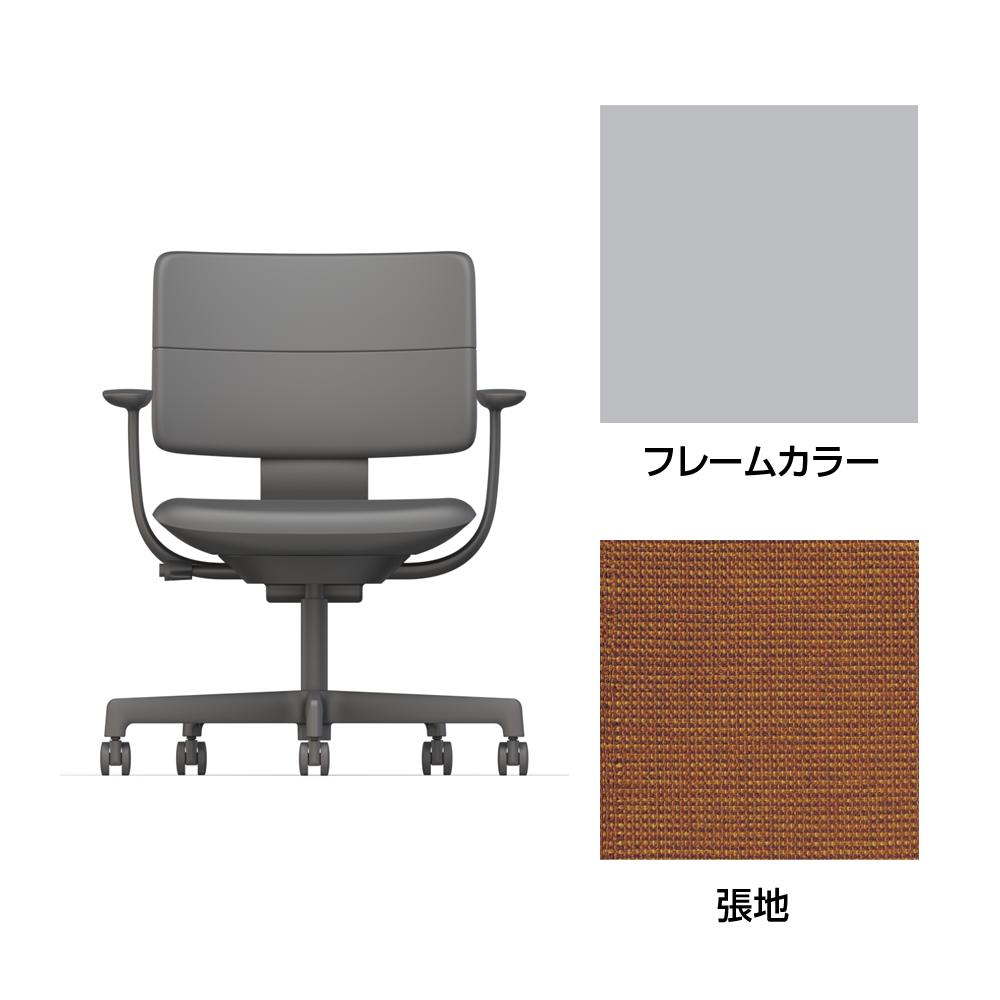 SHIGA シガ  背ダブル 固定肘 昇降脚 布地張り ナイロン双輪キャスター  [座背：アンバーオレンジ / フレームカラー：ペールオリーブ]