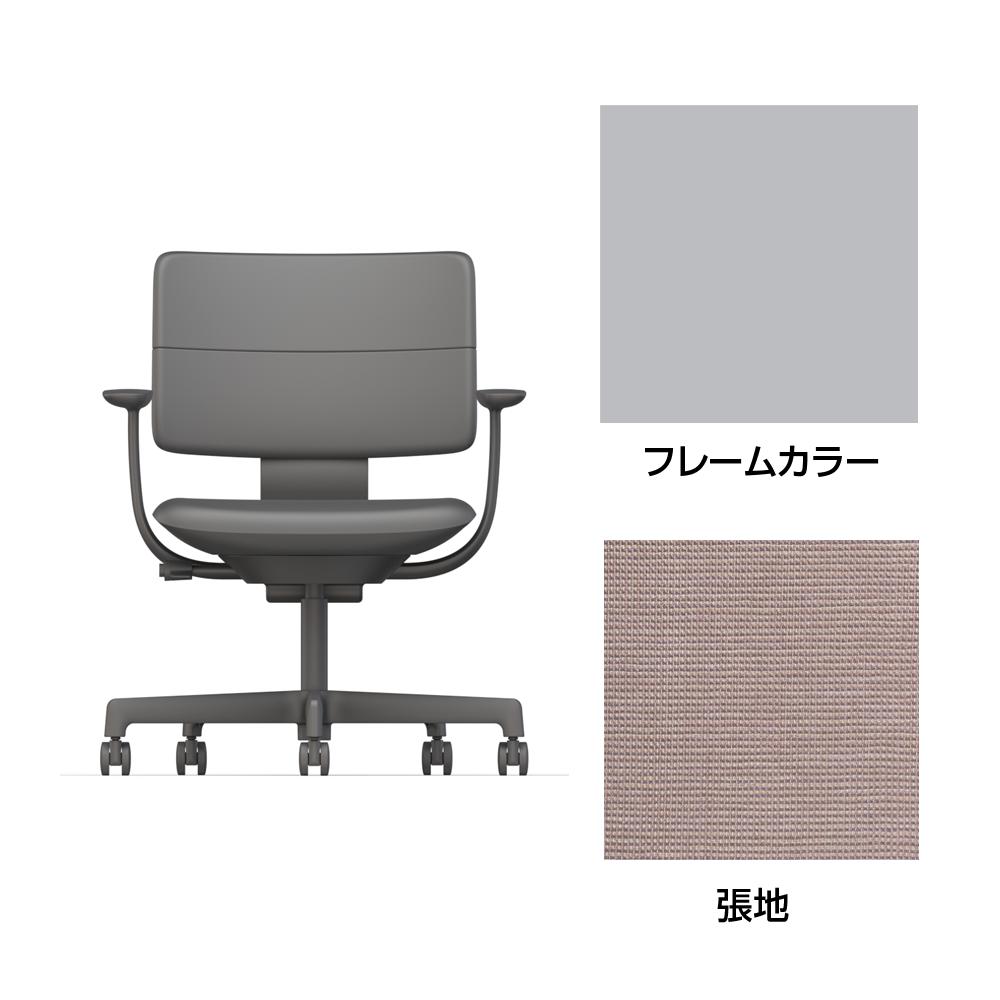 SHIGA シガ  背ダブル 固定肘 昇降脚 布地張り ナイロン双輪キャスター  [座背：アッシュピンク / フレームカラー：ペールオリーブ]