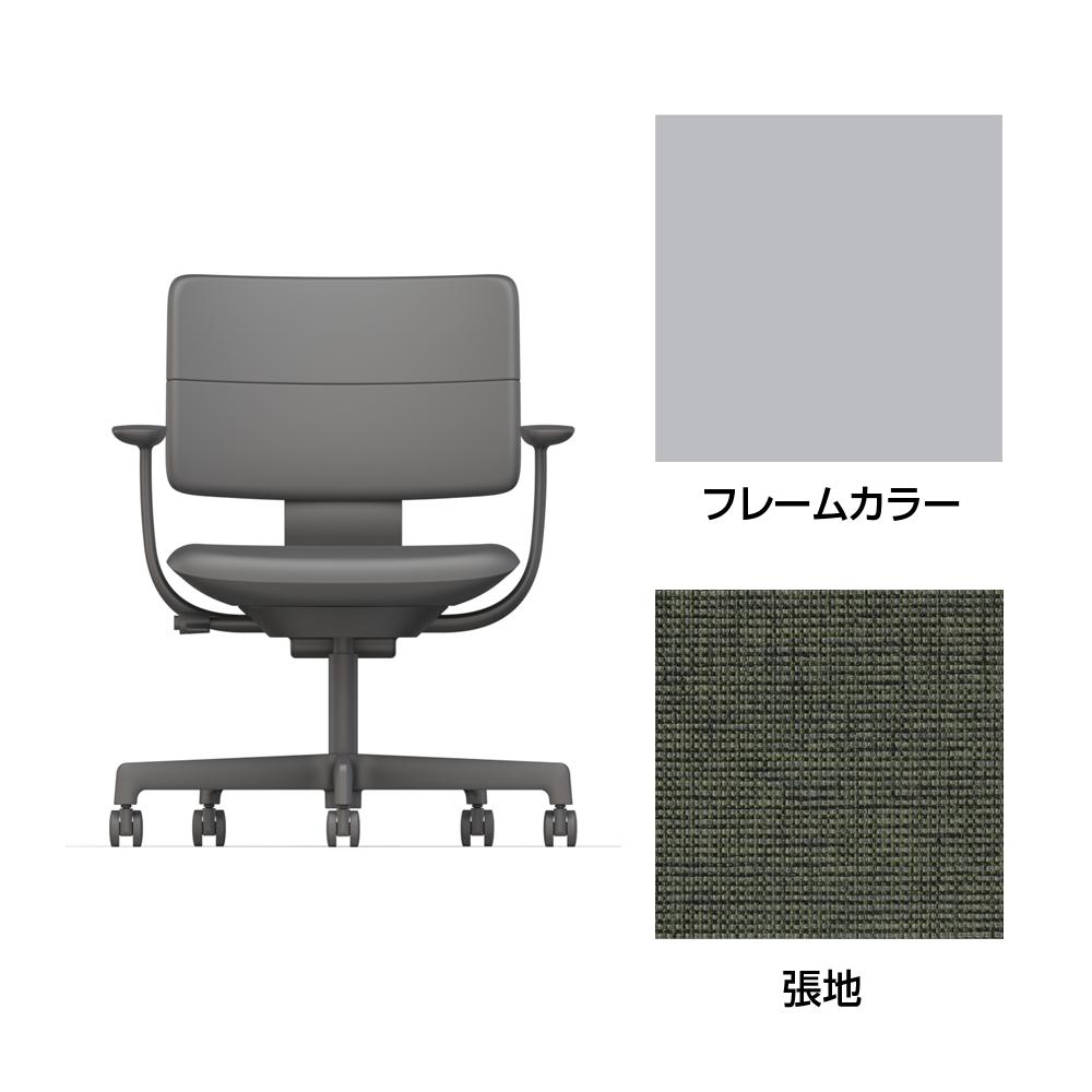 SHIGA シガ  背ダブル 固定肘 昇降脚 布地張り ナイロン双輪キャスター  [座背：アイビーグリーン / フレームカラー：ペールオリーブ]