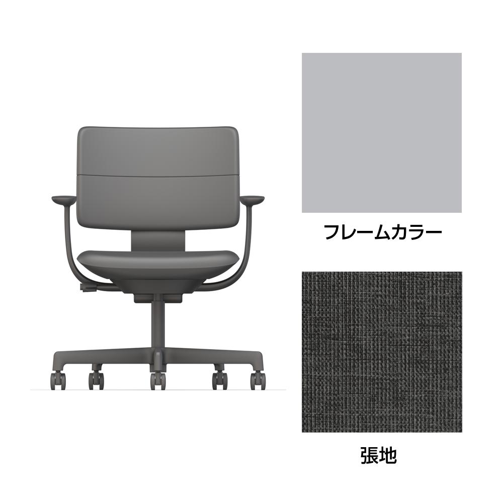 SHIGA シガ  背ダブル 固定肘 昇降脚 布地張り 抵抗付ウレタン双輪キャスター  [座背：オフブラックW / フレームカラー：ペールオリーブ]