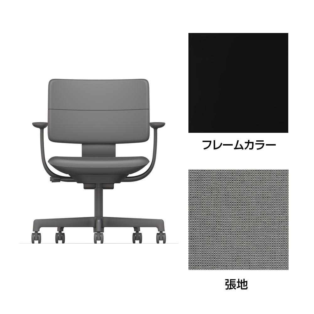 SHIGA シガ  背ダブル 固定肘 昇降脚 布地張り 抵抗付ウレタン双輪キャスター  [座背：グレーC/ベースカラー：ブラック]