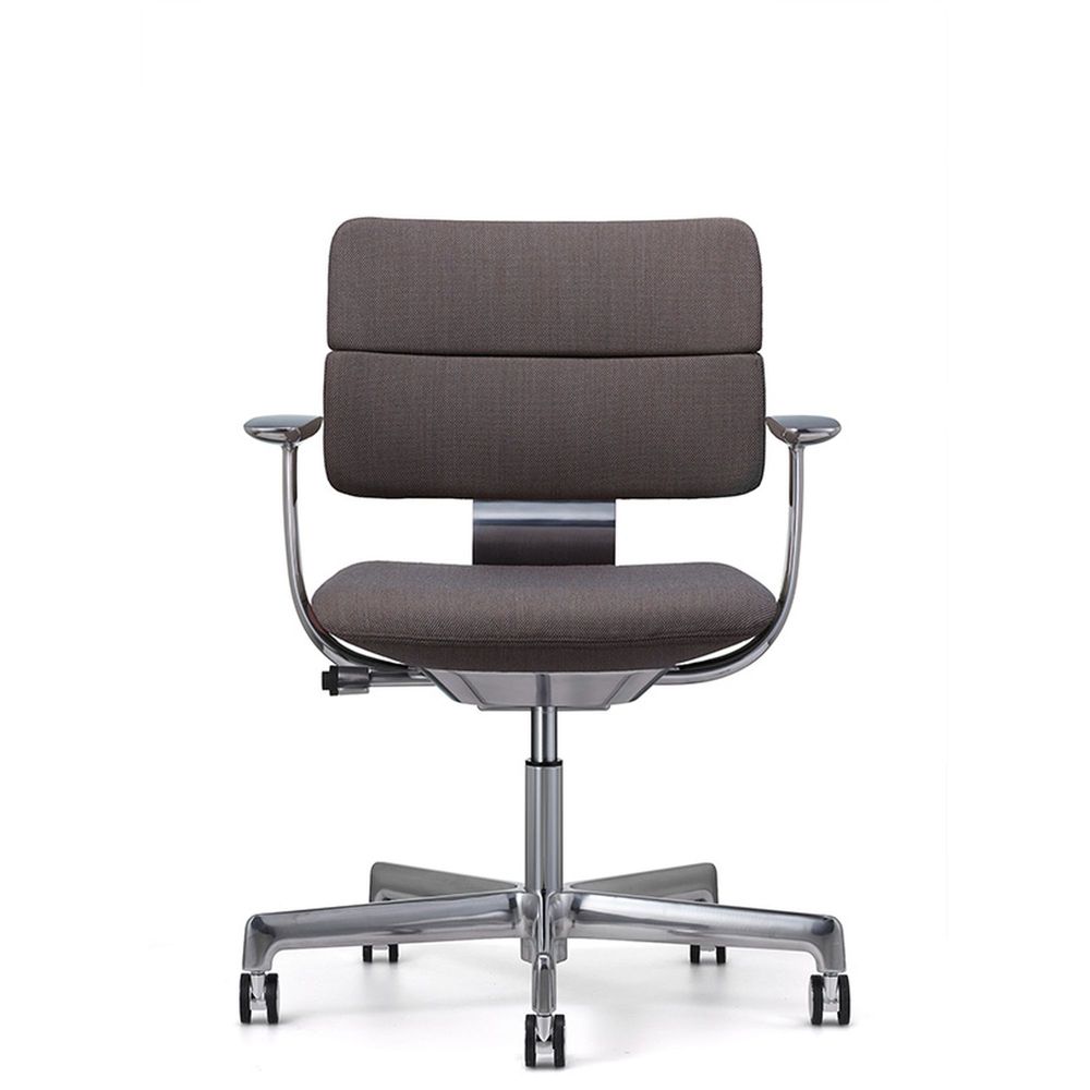 SHIGA シガ  背ダブル 固定肘 昇降脚 布地張り ナイロン双輪キャスター  [座背：376（Steelcut Trio 3）/ベースカラー：アルミミラー]