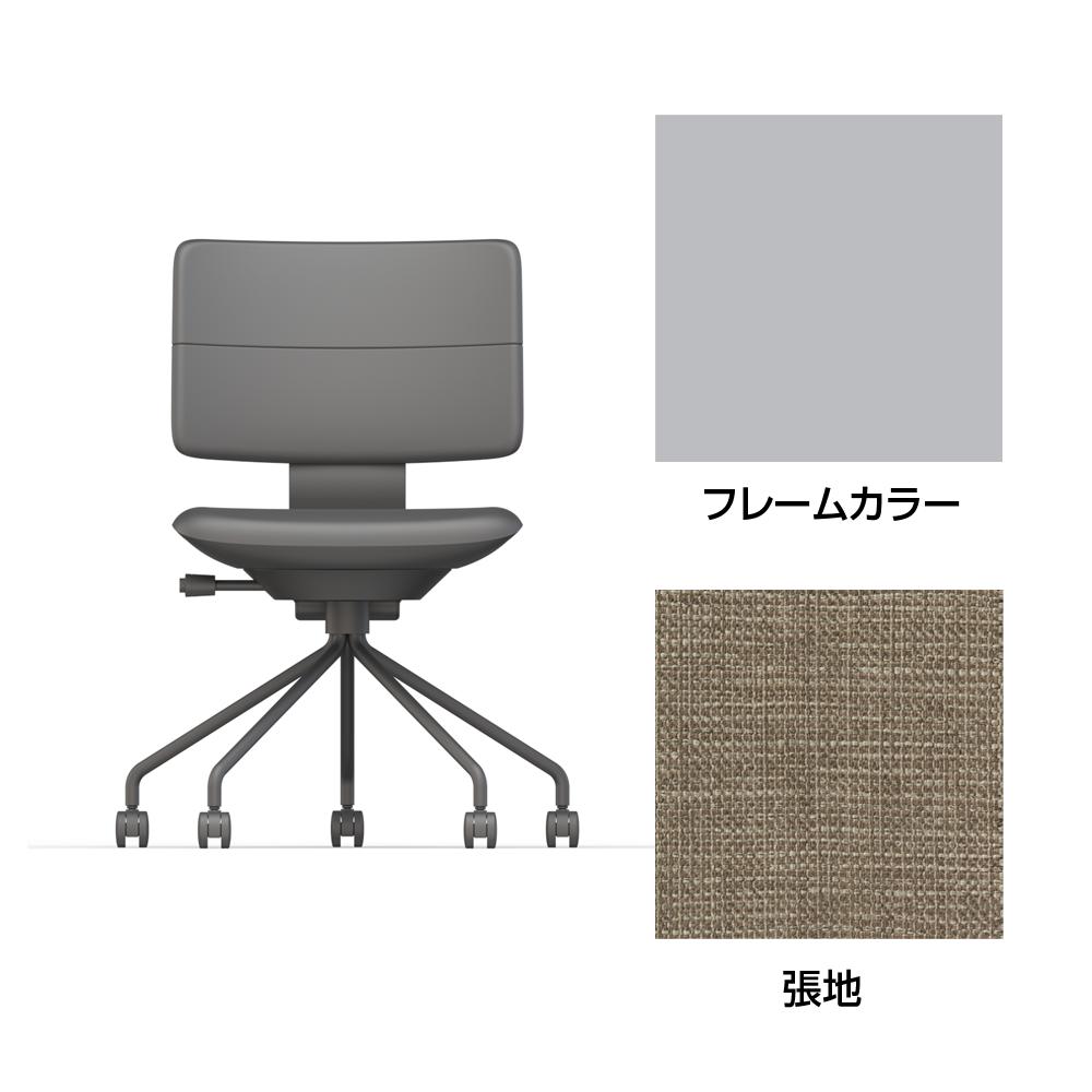 SHIGA シガ  背ダブル 肘なし パイプ脚 布地張り ナイロン双輪キャスター  [座背：サンドベージュ / フレームカラー：ペールオリーブ]