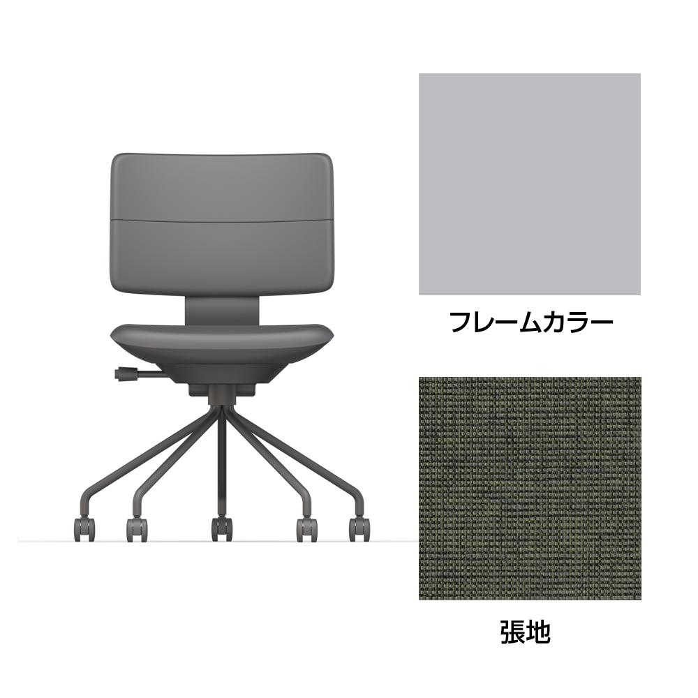 SHIGA シガ  背ダブル 肘なし パイプ脚 布地張り ナイロン双輪キャスター  [座背：アイビーグリーン / フレームカラー：ペールオリーブ]