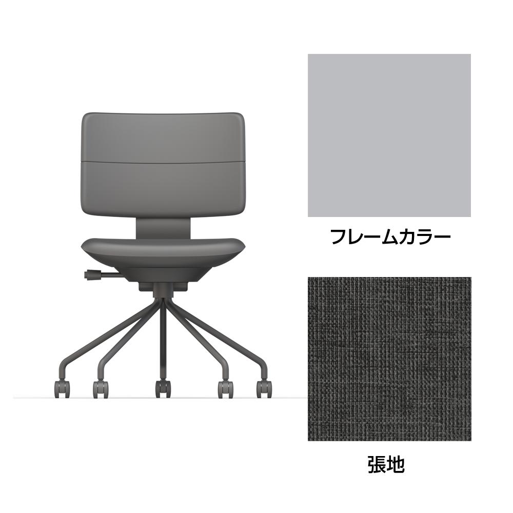 SHIGA シガ  背ダブル 肘なし パイプ脚 布地張り ナイロン双輪キャスター  [座背：オフブラックW / フレームカラー：ペールオリーブ]