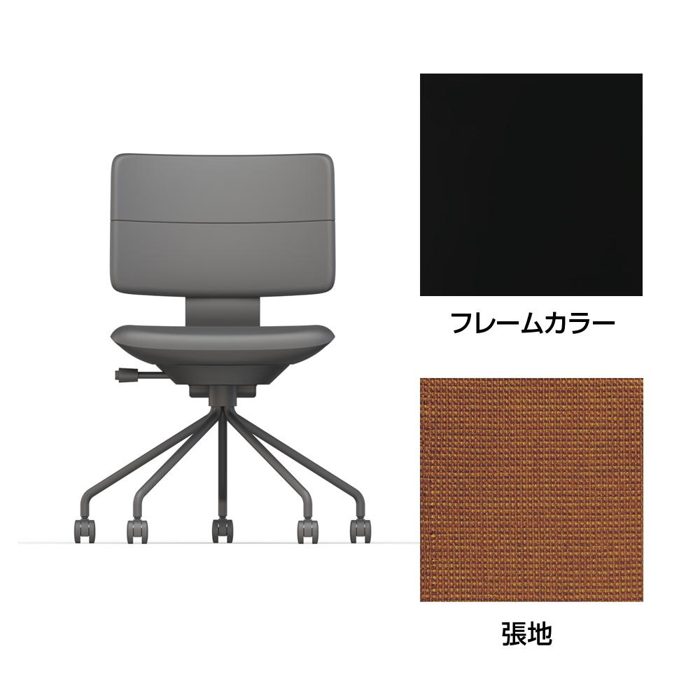 SHIGA シガ  背ダブル 肘なし パイプ脚 布地張り 抵抗付ウレタン双輪キャスター  [座背：アンバーオレンジ/ベースカラー：ブラック]