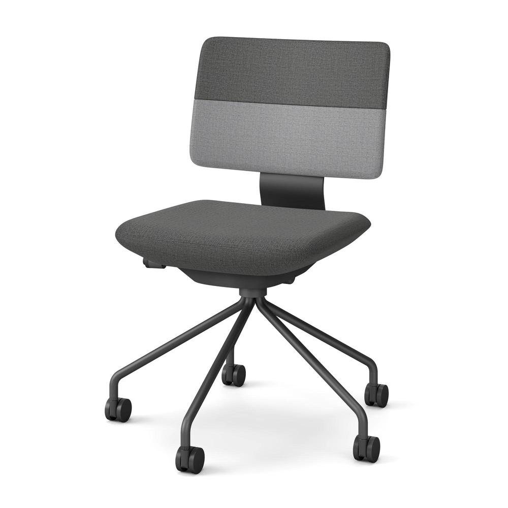 SHIGA シガ  背ダブル 肘なし パイプ脚 布地張り 抵抗付ウレタン双輪キャスター  [座背：ツートーンWC/ベースカラー：ブラック]