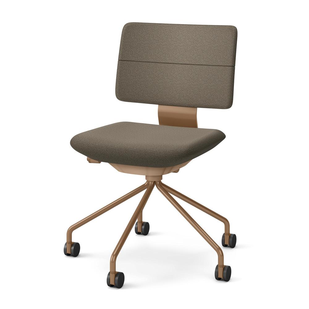 SHIGA シガ  背ダブル 肘なし パイプ脚 布地張り 抵抗付ウレタン双輪キャスター  [座背：270（Hallingdal65） / フレームカラー：グロスキャメルブラウン]