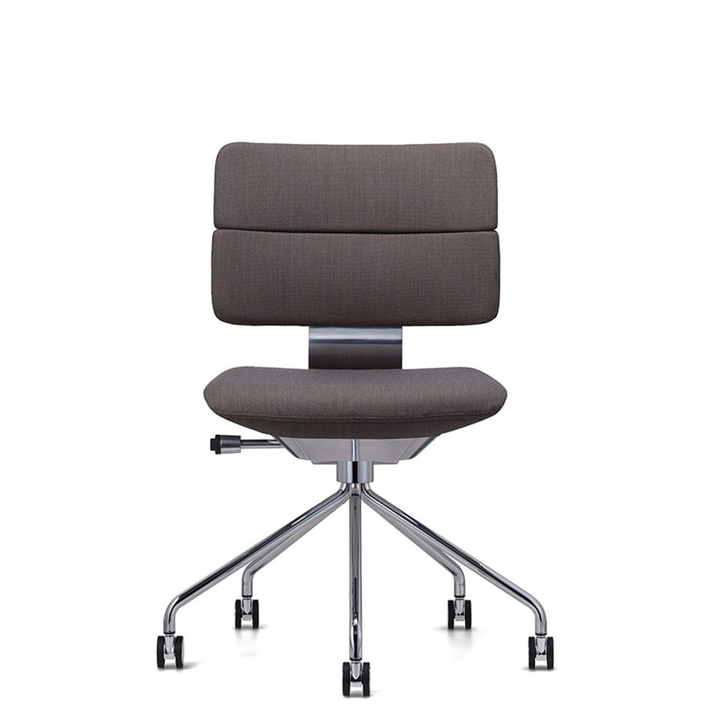 SHIGA シガ  背ダブル 肘ナシ パイプ脚 布地張り ナイロン双輪キャスター  [座背：376（Steelcut Trio 3）/ベースカラー：アルミミラー]