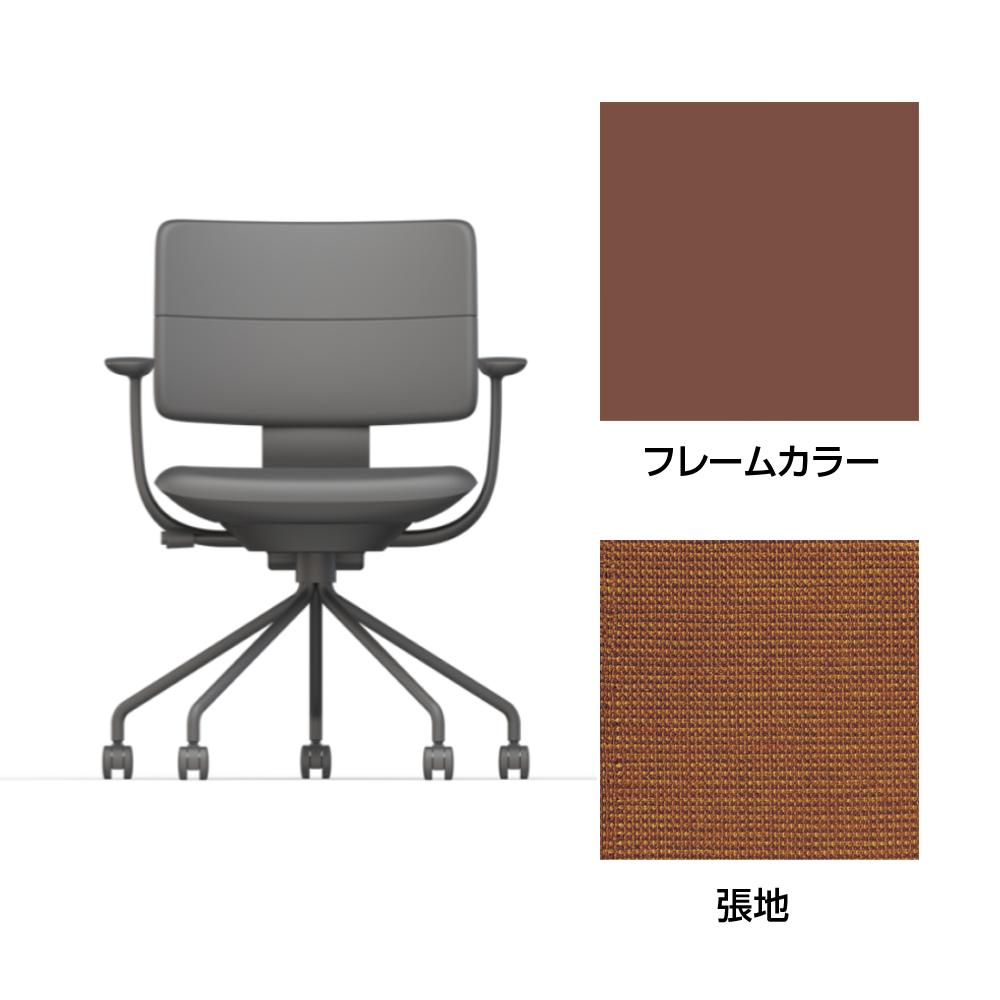 SHIGA シガ  背ダブル 固定肘 パイプ脚 布地張り ナイロン双輪キャスター  [座背：アンバーオレンジ/ベースカラー：チェスナットブラウン]