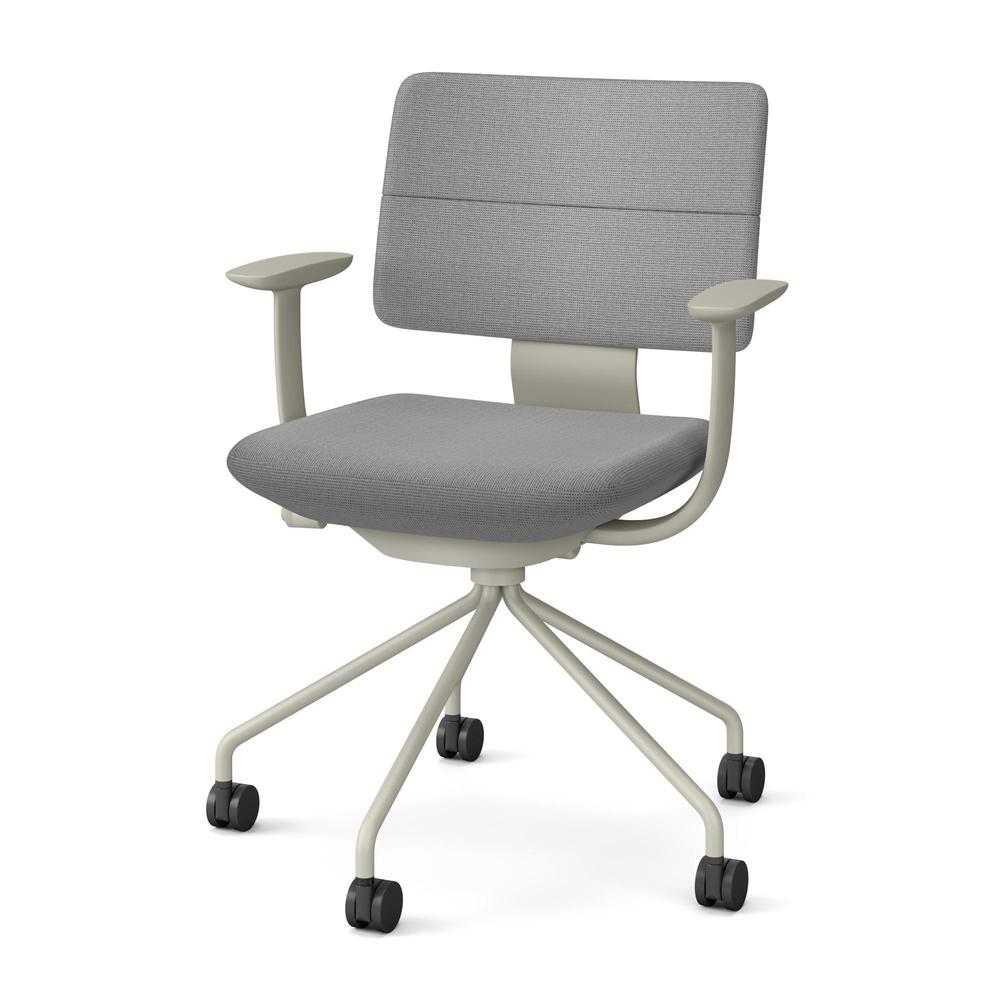 SHIGA シガ  背ダブル 固定肘 パイプ脚 布地張り ナイロン双輪キャスター  [座背：グレーC / フレームカラー：ペールオリーブ]