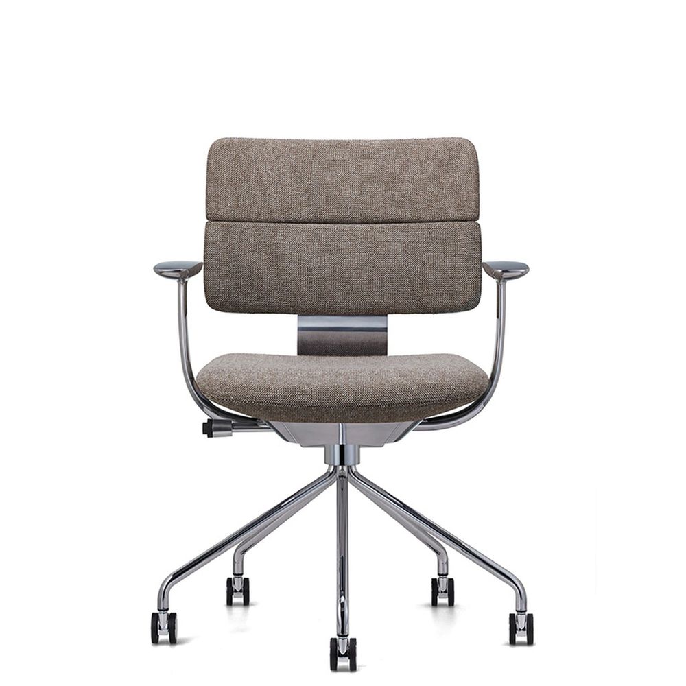 SHIGA シガ  背ダブル 固定肘 パイプ脚 布地張り ナイロン双輪キャスター  [座背：270（Hallingdal65）/ベースカラー：アルミミラー]