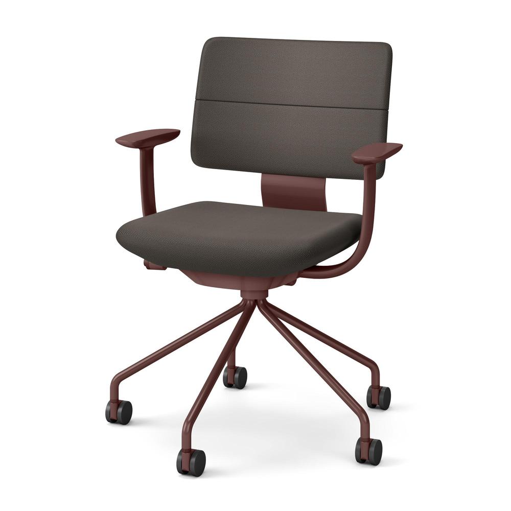 SHIGA シガ  背ダブル 固定肘 パイプ脚 布地張り ナイロン双輪キャスター  [座背：376（Hallingdal65） / フレームカラー：グロスボルドー]