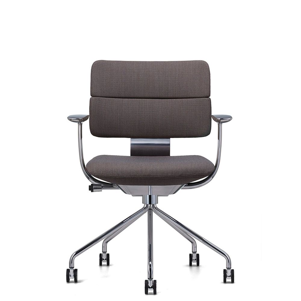 SHIGA シガ  背ダブル 固定肘 パイプ脚 布地張り ナイロン双輪キャスター  [座背：376（Steelcut Trio 3）/ベースカラー：アルミミラー]